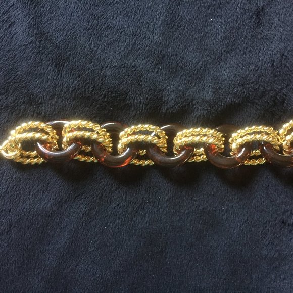KJL Kenneth Jay Lane Tortoise & Double Gold Tone Rope Link Bracelet/NEW! - Picture 1 of 3